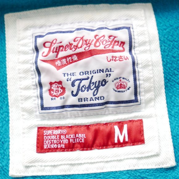 Superdry Japan Doubleblacklabel Destroyed Fleece Zip Hoodie - Turquoise - Size M - Picture 5 of 5